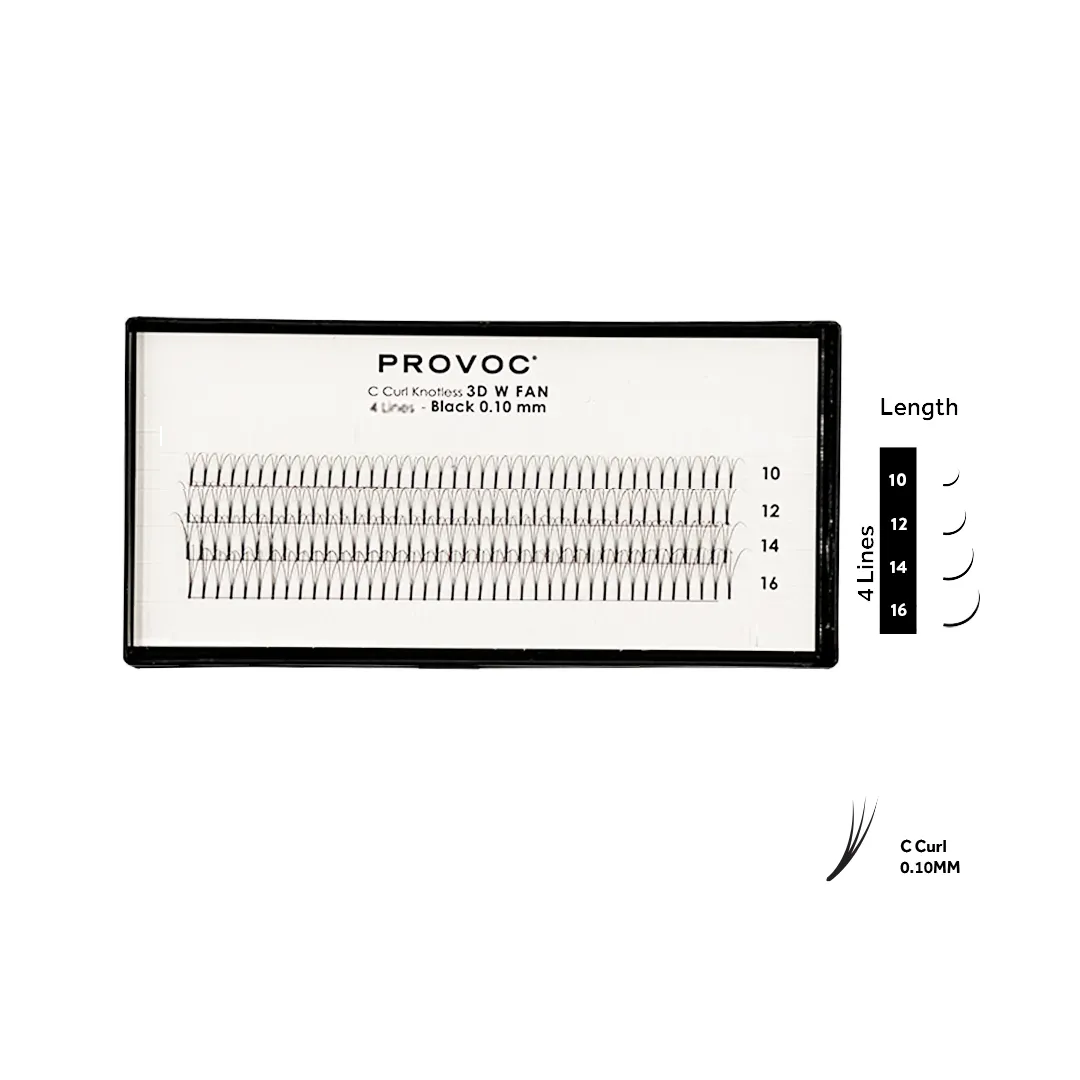 PROVOC Artificial Lashes Extensions 3D W STYLE Black 0.10mm (4 Lines)