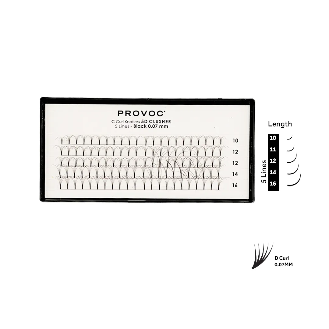 PROVOC Artificial Lashes Extensions 5D CLUSHER Black 0.07mm (5 Lines)