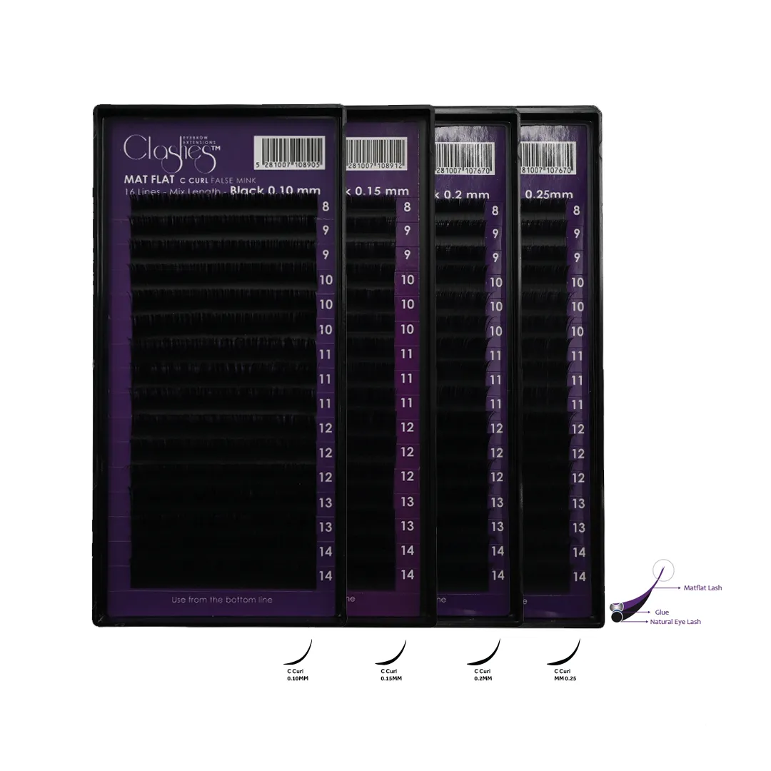 CLASHES MAT FLAT Lashes Extensions C Curl (16 Lines)